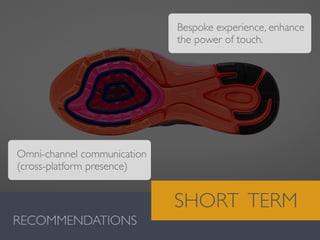Valentina González · MiguelVieira
RECOMMENDATIONS
SHORT TERM
Omni-channel communication
(cross-platform presence)
Bespoke experience, enhance
the power of touch.
 