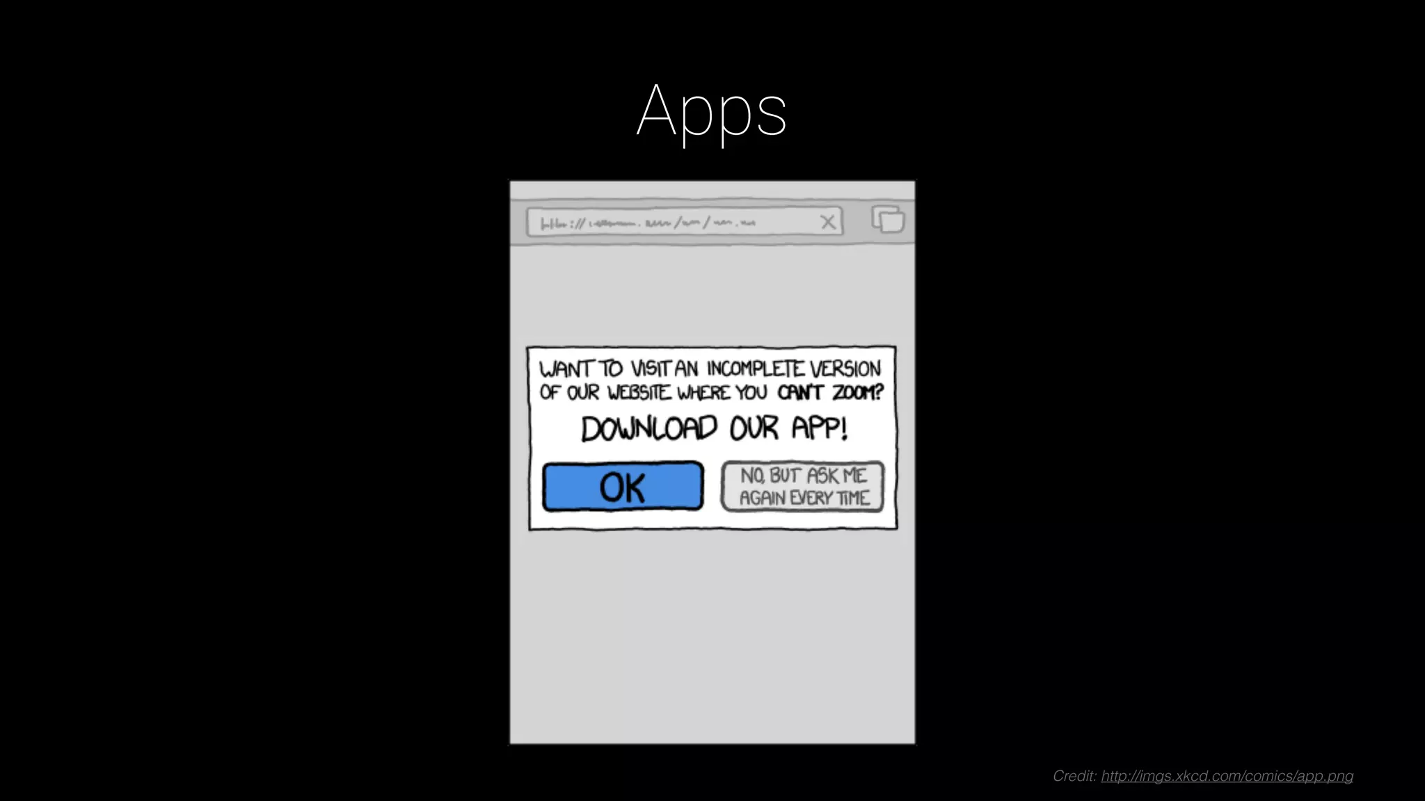 Apps
Credit: http://imgs.xkcd.com/comics/app.png
 