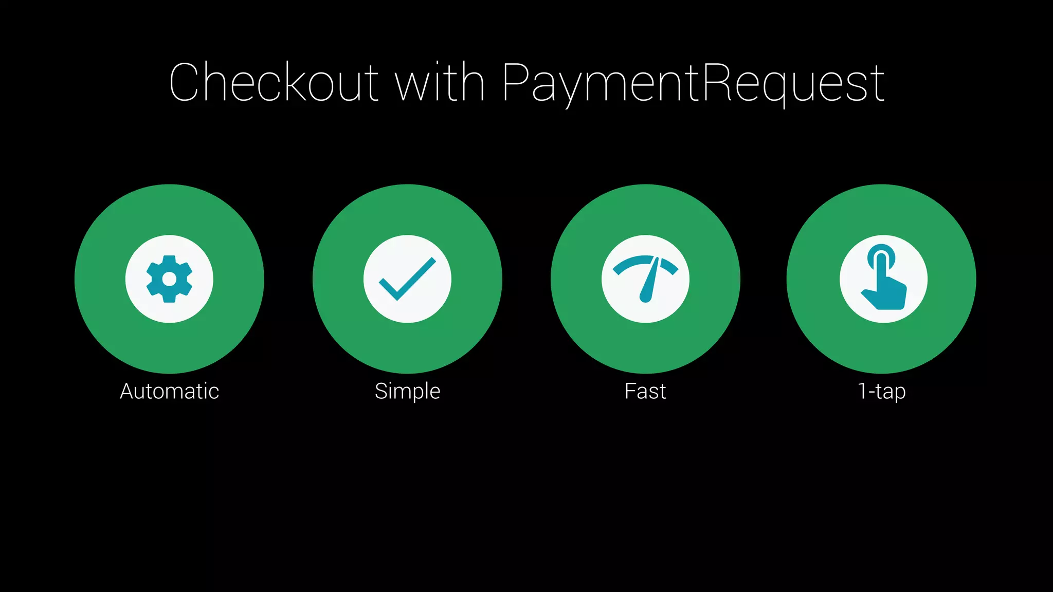 N-tapsSlowManual Tedious
Checkout with PaymentRequest
Automatic Simple Fast 1-tap
 