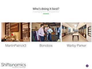 14
Who’s doing it best?
Challenging the in-store experience
MartinPatrick3 Bonobos Warby Parker
 