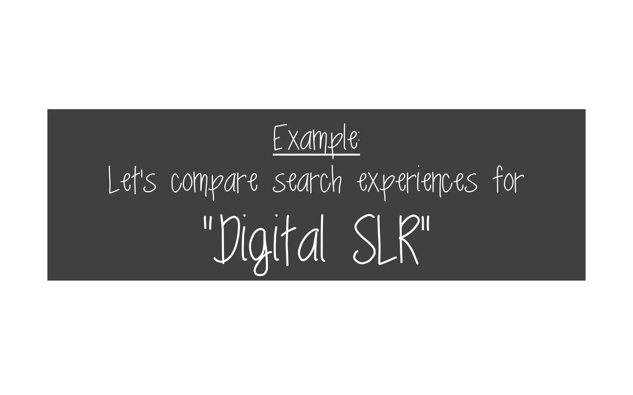 Example:
Let’s compare search experiences for
“Digital SLR”
 