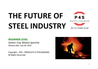 1	
THE	FUTURE	OF	
STEEL	INDUSTRY	
	
	
BEGINNER	LEVEL	Author:	Eng.	Matteo	Sporchia	
Release	date:	July	28,	2019
	
Copyright	–	P4S	–	PRODUCTS	4	STEELMAKING	
All	Rights	Reserved	
	
 