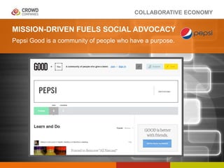 COLLABORATIVE ECONOMY
MISSION-DRIVEN FUELS SOCIAL ADVOCACY
Pepsi Good is a community of people who have a purpose.
 
