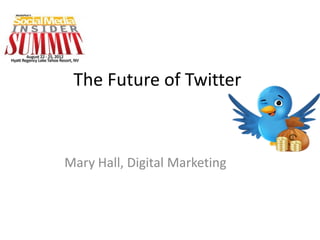 The Future of Twitter



Mary Hall, Digital Marketing
 