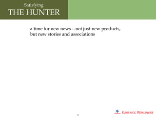 Satisfying
THE HUNTER
      a time for new news—not just new products,
      but new stories and associations




                           61
 