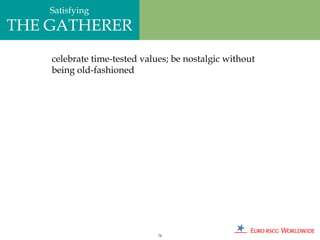 Satisfying
THE GATHERER
    celebrate time-tested values; be nostalgic without
    being old-fashioned




                              76
 