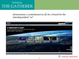 Satisfying
THE GATHERER
    demonstrate a commitment to all; be a brand for the
    interdependent “us”




                             82
 