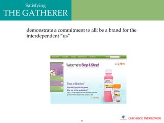 Satisfying
THE GATHERER
    demonstrate a commitment to all; be a brand for the
    interdependent “us”




                             84
 