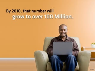By 2010, that number will
   grow to over 100 Million.




                               SOURCE
 