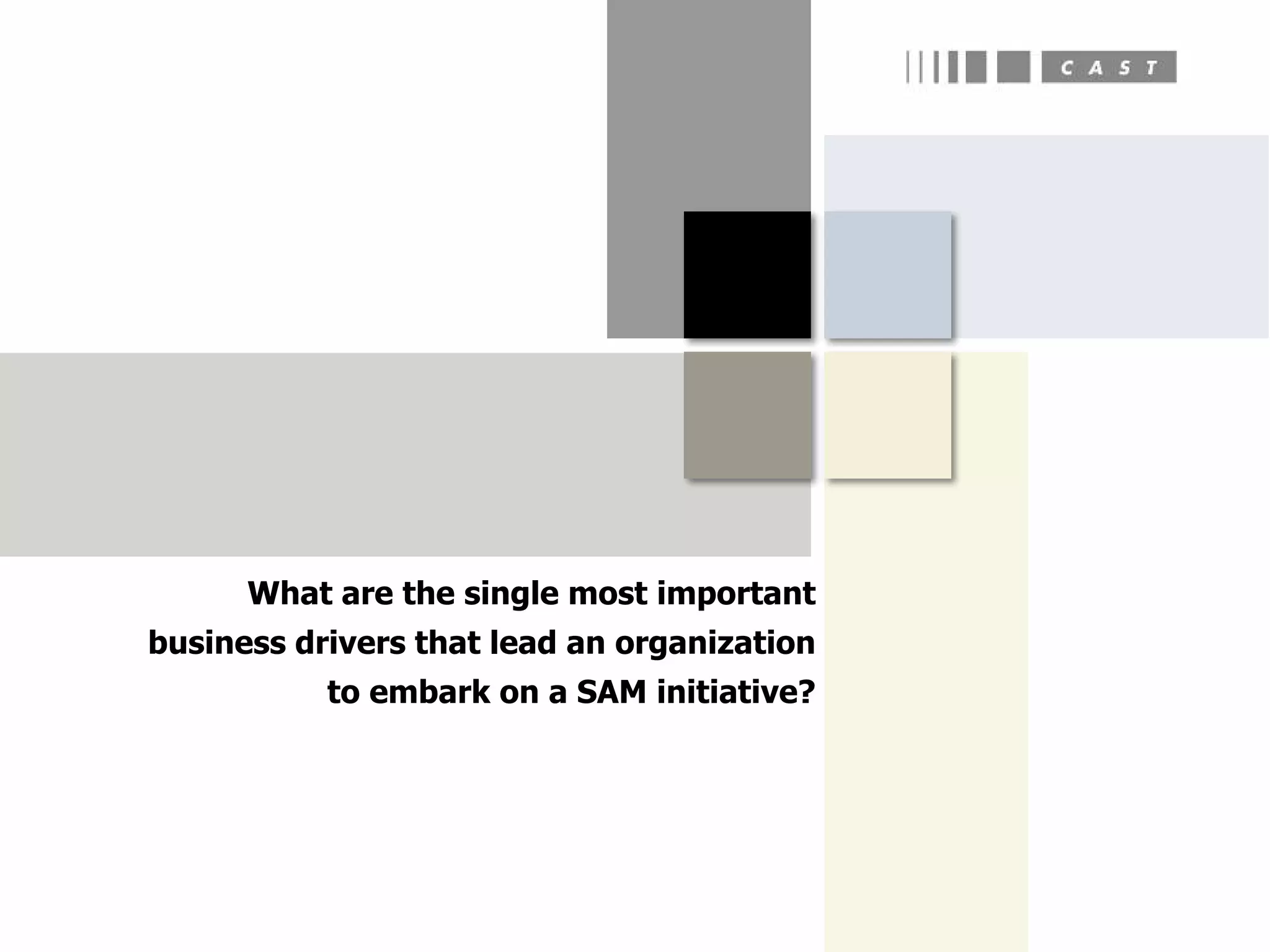 What are the single most important
business drivers that lead an organization
           to embark on a SAM initiative?
 