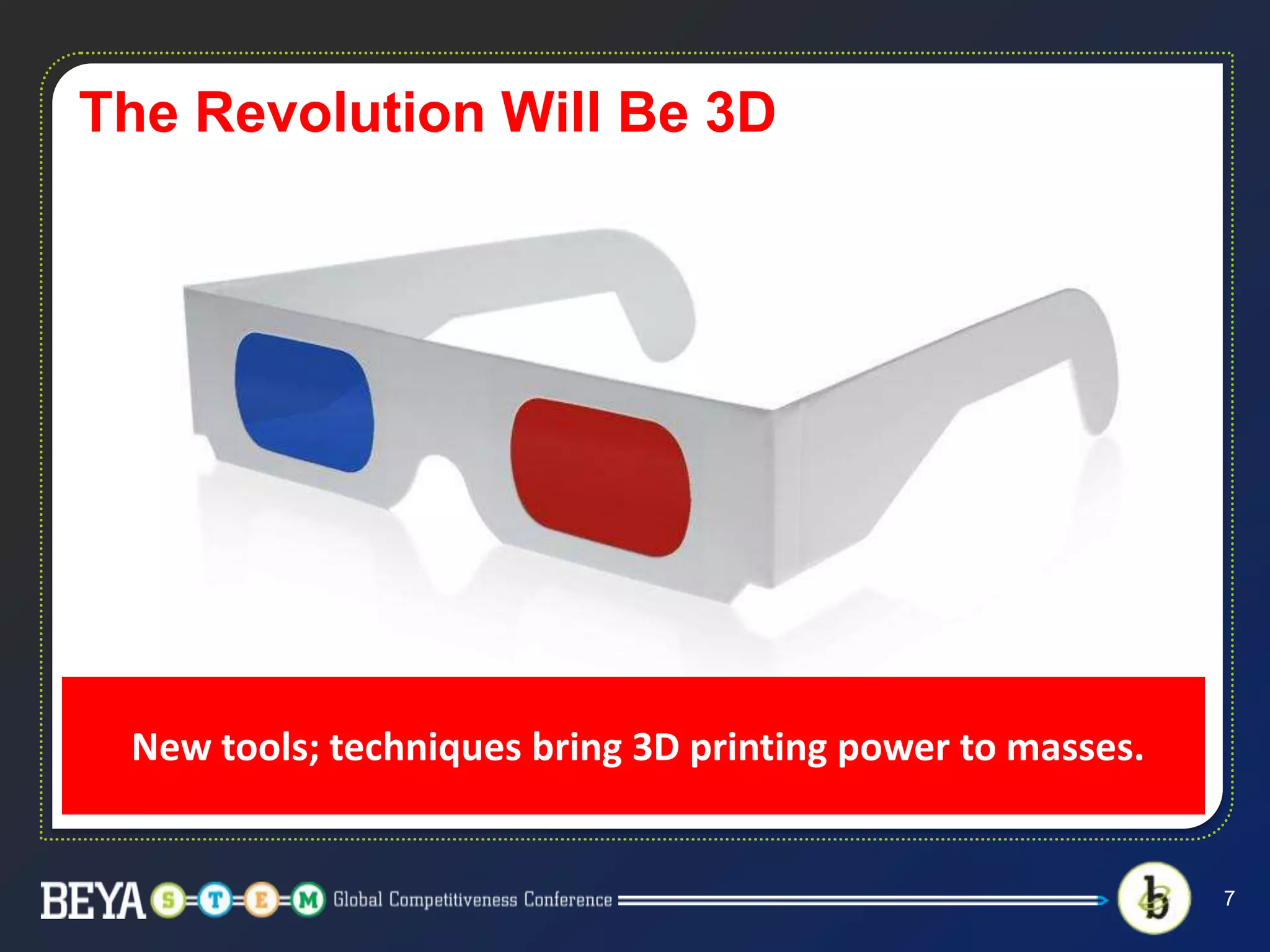The Revolution Will Be 3D
7
New tools; techniques bring 3D printing power to masses.
 