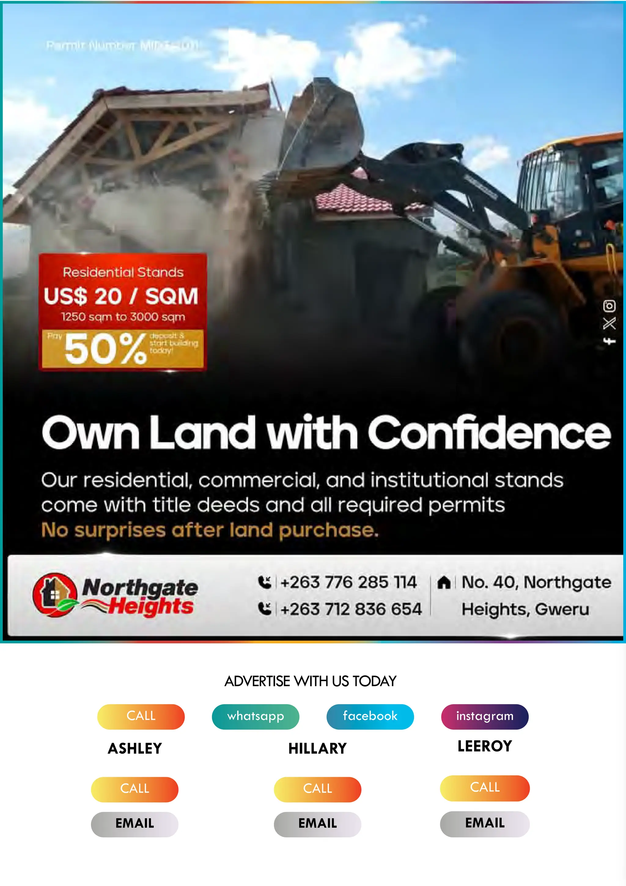 whatsapp instagram
CALL facebook
ADVERTISE WITH US TODAY
CALL CALL
EMAIL EMAIL
ASHLEY HILLARY
CALL
EMAIL
LEEROY
 