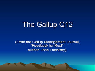 The Gallup Q12 (From the Gallup Management Journal, “Feedback for Real”  Author: John Thackray)  