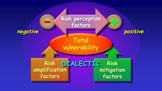 Risk
amplification
factors
Risk
mitigation
factors
Total
vulnerability
Risk perception
factors- + positivenegative
DIALECTIC
 