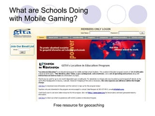 What are Schools Doing  with Mobile Gaming? Free resource for geocaching 