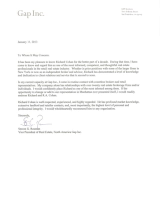 The gap letter of recommendation for richard cohan