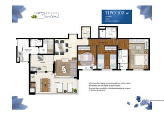 -Infra-estrutura para ar condicionado na suíte master
-Misturador no banheiro da suíte master
-Previsão para medição individualizadade gás e água
-3 Opções de Plantas




                                                        Material Preliminar suj
 
