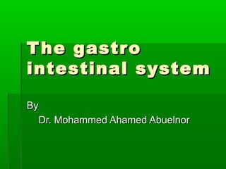 The gastroThe gastro
intestinal systemintestinal system
ByBy
Dr. Mohammed Ahamed AbuelnorDr. Mohammed Ahamed Abuelnor
 