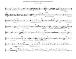 f ff
146140 141 142 143 144 145 147 148 149
fff p p
q = 176150 156151 152 153 154 155 158 159 160 161 162 163 164
f p ff mf
167 171 175165 166 168 169 170 172 176 177
mp mf mp f ff
183 191178 179 180 181 182 187 188 189 190
mp ff mp mf
195 199 207192 193 194 196 197 198 200 206
mp mf mp f ff mf ff
211 215 219208 209 210 212 213 214 216 217 218
mf ff
223 227220 221 222 224 225 226 228 229 230 231 232 233 234 235
fff
accel. q = 180
239
236 240 241 242 243 244 245 246 247 248 249 250 251
237
14 44 14 44
44 24 44 54
24 34
34 24 44 54
24 34 24 44 54
34
44
&
- - -
- - - - - - - - -
- - - - - - - - - - - - - - - - > > > >
∑
> > > > > > > > > > > > > > > >
>
> >
∑
> > > >
&
> > > > > > > > > > > > > > > > > > > > > > > > 2
backfield
-
∑ ∑
Enlightenment
&
> > > > > > > > > > > > > 3 > . > . . > >
&
> . > . . > > 4 > >
>
> >
. .
> >
>
> . > .
> . . >
&
> > > > . . > > > > > > 6 > . > . .
&
> > > >
>
> >
. .
> >
>
> . > .
> . . > > > > > . . > > >
&
> > > > > > > > >
> > > >
> > > > > > > > > > > > > >
& ∑
2 > > > > > > > >
3
>
œ œ œ
œ# œ œ œ œ œ œ œ œ œ œ œ œ œ œ œ œ œ œ œ œ œ œ œ œ œ
J
œ œ
J
œ œ œ œ œ œ œ œ œ œ œ œ œ œ œ œ œ œ œ ‰ œ
jœ œ œ œ œ œ
œ œ œ
œ œ œ œ œ# œ œ œ
œ œ œ œ œ# œ œ œ œ œ œ œ œ
Ó œ œ œ œ w œ
J ‰ Œ w w w œ
J ‰ Œ Ó ˙! ˙
œb
J ‰ Œ Œ Ó ˙b ! ˙ œ"n# ! œ
J
œ ˙ œ! œ
J
œ ˙ œ! œ
J
œ ˙ œ! œ
J
œ ˙ œ
J ‰ Œ Œ Ó œ œ œ œ œ œ œ! œ
J
œ ˙ ˙! ˙
œ
J
‰ Œ Œ Ó œ œ œ œ œ œ œ! œ
J
œ ˙ ˙! ˙ œ
J ‰ Œ Œ Ó œ! œ
J
œ ˙# œ! œ
J
œ œ# œ œ! œ
J
œ ˙#
œ œ œ œ œ œ œb œn œ œ
J ‰ Œ
œ
J ‰ Œ Œ œ
J ‰ Œ œ
J ‰ Œ œ œ œ œ œ! œ
J
œ ˙ ˙! œ
J ‰ Œ œ! œ
J
œ ˙ ˙! ˙ œ
J ‰ Œ Œ Ó Œ Œ Œ
œ œ# œ œ œ œ œ œ œ
œ! œ
J
œ ˙ ˙! ˙ œ
J ‰ Œ Œ Ó œ! œ
J
œ ˙# œ! œ
J
œ œ# œ œ! œ
J
œ ˙#
œ œ œ œ œ œ œb œn œ œ
J ‰ Œ œ
J ‰ Œ Œ œ
J ‰ Œ œ
J ‰ Œ œ œ œ œ œ! œ
J
œ ˙
œ! œ
J
œ ˙ œ! œ
J
œ ˙ œ! œ
J
œ ˙ œ
J ‰ Œ Œ
œ! œ# ! œ! œ! œ! œ! œb ! œ! ˙ œ
J ‰ œb ! œ! ˙ œ
J ‰ œ! œb ! ˙ œ
J ‰ œb ! œ! ˙! œ
J ‰ Œ Œ
˙ ˙ w w œ
J ‰ Œ Ó œ œ œ ˙ w ˙ œ
J ‰ Œ œ œ œ ˙ ˙! œ
J ‰ w w w œ
J ‰ Œ Ó
The Gates - Trumpet 2
2
Licensed for exclusive use by Oswego East High School (IL) through December 31, 2016
 