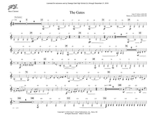Bass Clarinet
Copyright © 2010 Gary P. Gilroy Publications, Inc., Reno, NV
All Rights Reserved - Made in the USA
mp mp mp mp ff ff
q = 136 5 13 21 2514 15 16 17 18 19 20 22 23 24 26
fff
fff mf p
29 34 4227 28 30 31 32 33 35 36 37 38 40 41
mp f mf
49 5643 44 45 46 47 48 50 51 52 53 54 55 58
ff mf mp p
62 6859 60 61 63 64 65 66 67 69 70 71 72 73
mf
mf f
76 8474 75 77 78 79 80 81 82 83 85 86
f ff
mf mf
q = 160 10087 88 89 90 91 92 93 94 95 96 101 102
mf ff
104 108 112 116103 109 110 111 113 114 115 117 118 119
44
24 44 34 44
24 44
24 44
&
4 8
-
-
-
-
-
-
-
-
> > > > > >
The Journey
The Gates Gary P. Gilroy (ASCAP)
Battery by Aaron Hines (ASCAP)
&
> > > > > > >
>
∑ ∑
> > >
2
- -
&
- - -
- - - -
- . - - - - -
- - - -
> . >
2
> > > >
&
> > > > > >
∑ ∑
>
> >
∑
- - - - - - - - - - - -
&
- - - - - - - - - -
> . > > . >
> .
>
&
> . > > >
3
>
> >
- -
> >
> > > > >
∑
4
-
-
- -
-
&
4
- - - - -
-
-
-
-
-
- - > - > - > - > - > - > - > - >
w ˙ ˙ w ˙ ˙ w ˙ ˙ w ˙ ˙ w w w w ˙ ˙ ˙ ˙
˙ ˙ ˙ ˙ ˙n ! œ
j‰
˙! œ
j‰
˙! œ
j‰
˙! œ
j‰
w ˙ ˙ œ
j‰ Œ Œ
w w w
˙ œ
j‰
œ w ˙ œ
j‰
œ ˙ œ œ w
œ! œ
j
˙ w ˙ œ
j‰
œ w ˙ œ
j‰
œ ˙ œ œ w
œ# ! œ
j
˙ œ œb œ œ
Ó Œ
œ œ œ œ œ œ œ
Œ
˙b œb w w œ
j‰ Œ Ó
˙ ˙ ˙ ˙ ˙ ˙ ˙ ˙ ˙ ˙ ˙ ˙
w w ˙! œ ˙ ˙ ˙ œ
j‰
œ œ œ œ# œ
˙b ˙ ˙b œ
j‰
œ ˙ ˙ ˙ œ œ œ! œ
j
œ œ œ œ! œ
j
œ œ œ œ
‰
œ
j
œ œ
œ œ œ œ œ œ
˙ œ
j‰
œ œb ˙ ˙
˙ ˙ ˙ ˙ œ œ œ œ œb œ œ œ
j‰
œ w
Œ œ ˙ w Œ œ# œ œ
w Ó
˙
Ó
˙
Ó
˙
Ó
˙
Ó
˙
˙
˙
˙
˙
˙
˙ œ œ œ œ œ œ œ œ œ œ œ œ œ œ œ œ
Licensed for exclusive use by Oswego East High School (IL) through December 31, 2016
 
