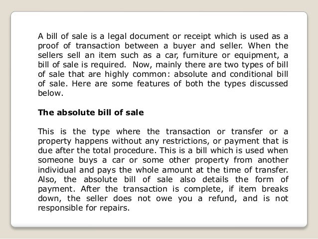 The Generic Details About An Absolute And Conditional Bill Of Sale