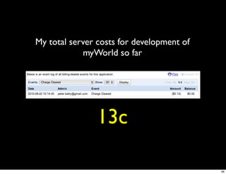 My total server costs for development of
            myWorld so far




                13c

                                           68
 