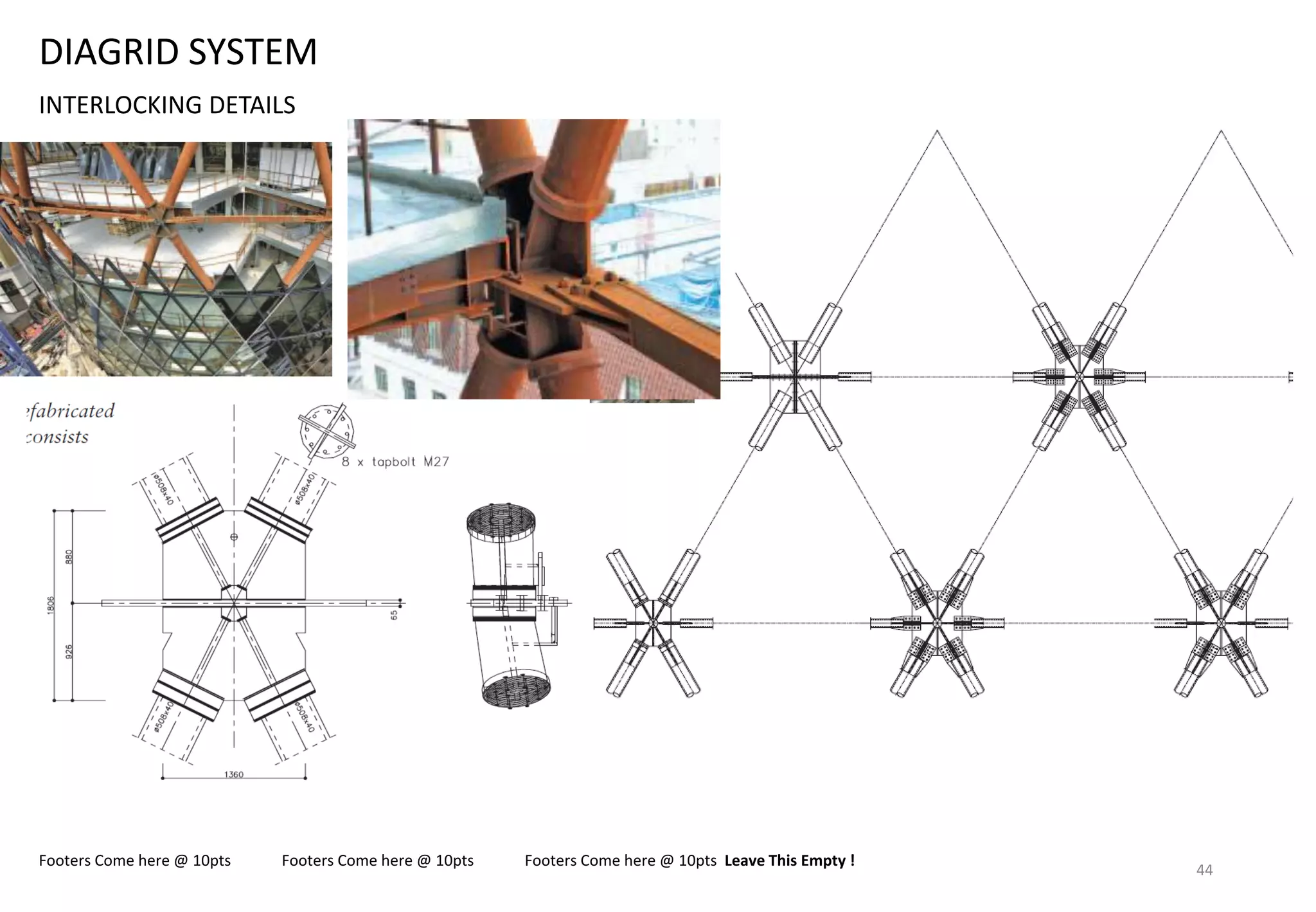DIAGRID SYSTEM
INTERLOCKING DETAILS
Footers Come here @ 10pts Footers Come here @ 10pts Footers Come here @ 10pts Leave This Empty !
44
 