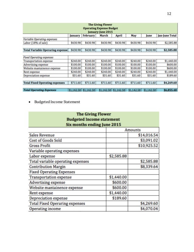 The Giving Flower, Managerial Accounting
