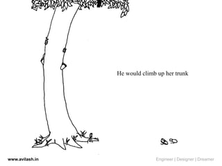 He would climb up her trunk
www.avilash.in Engineer | Designer | Dreamer
 