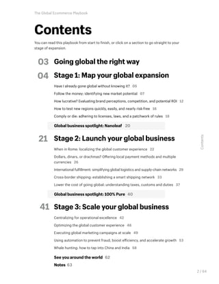 Contents
The Global Ecommerce Playbook
2 / 64
Going global the right way
Stage 1: Map your global expansion
Have I already...