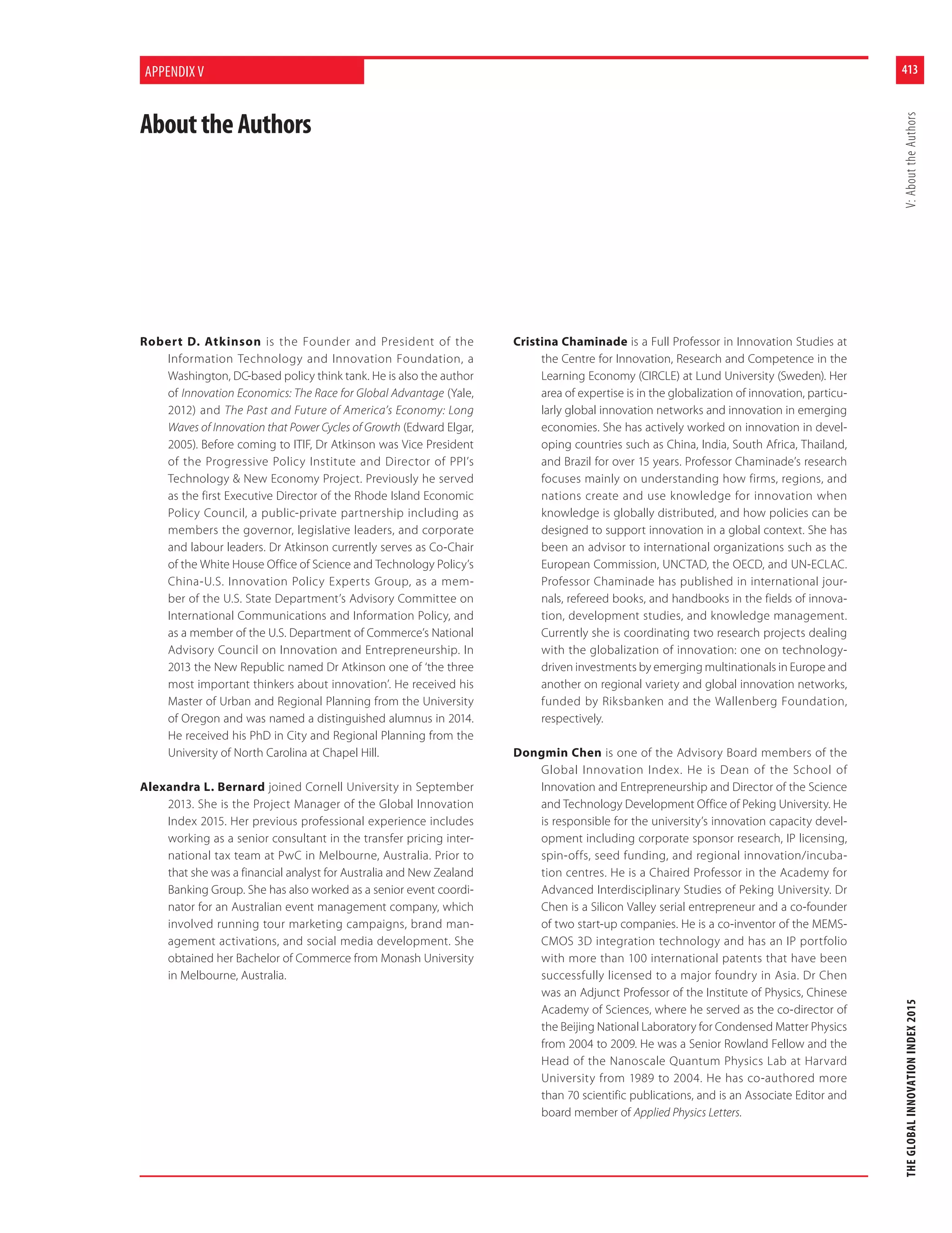 The Global Innovation Index, 2015