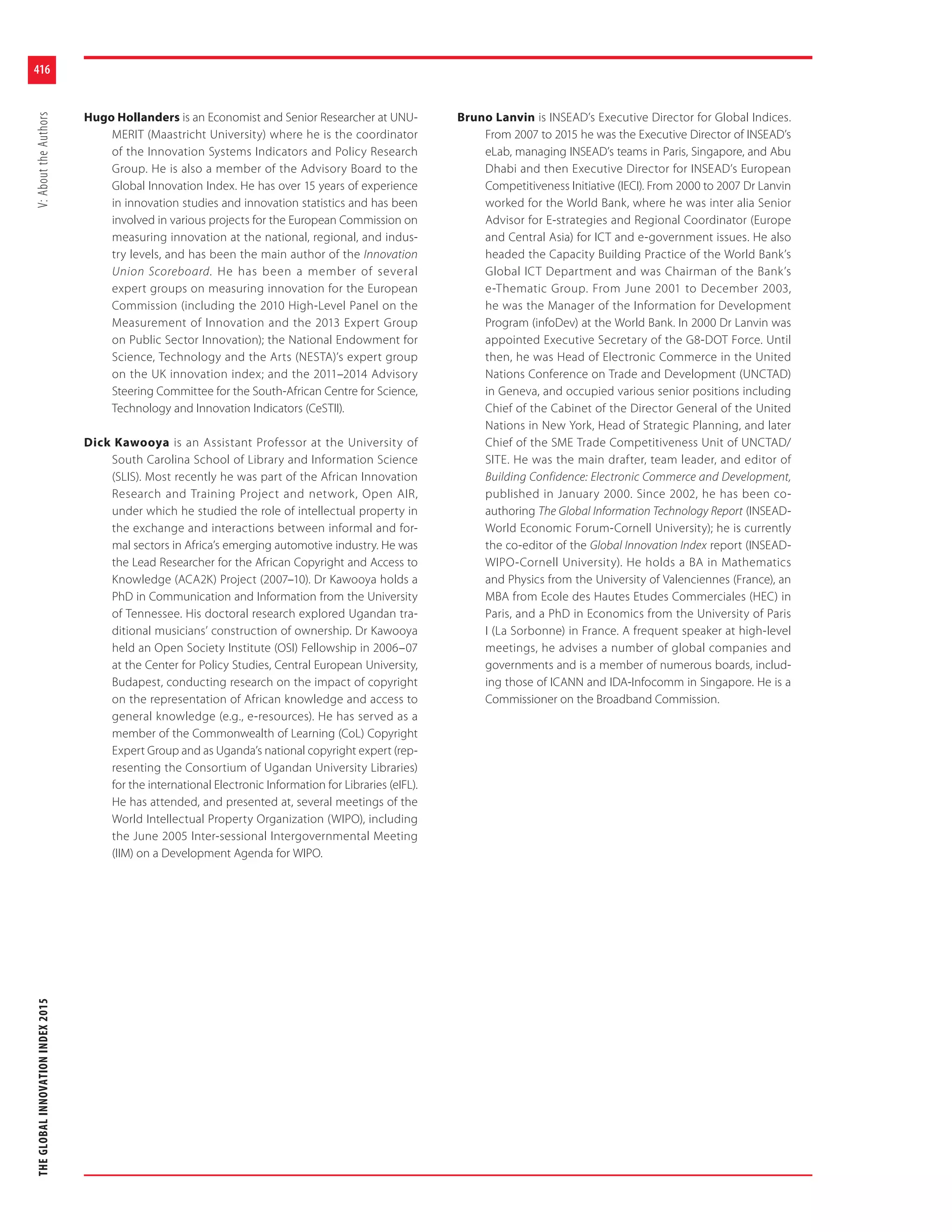 The Global Innovation Index, 2015