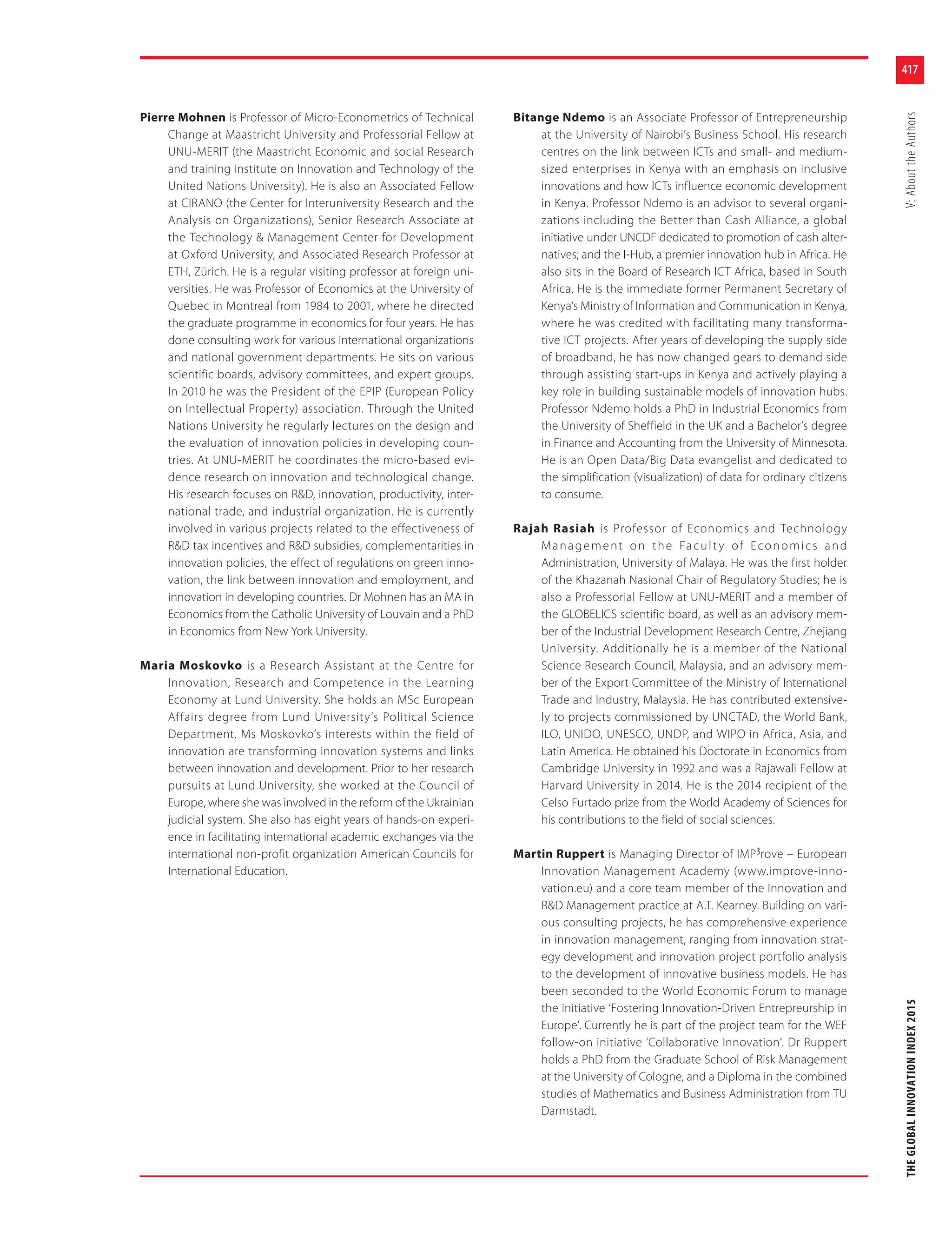 The Global Innovation Index, 2015