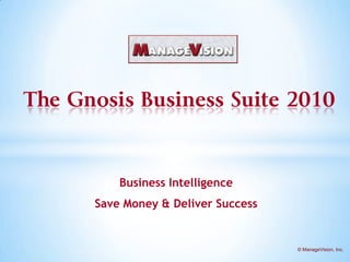 The Gnosis Business Suite 2010 Business Intelligence Save Money & Deliver Success © ManageVision, Inc. 