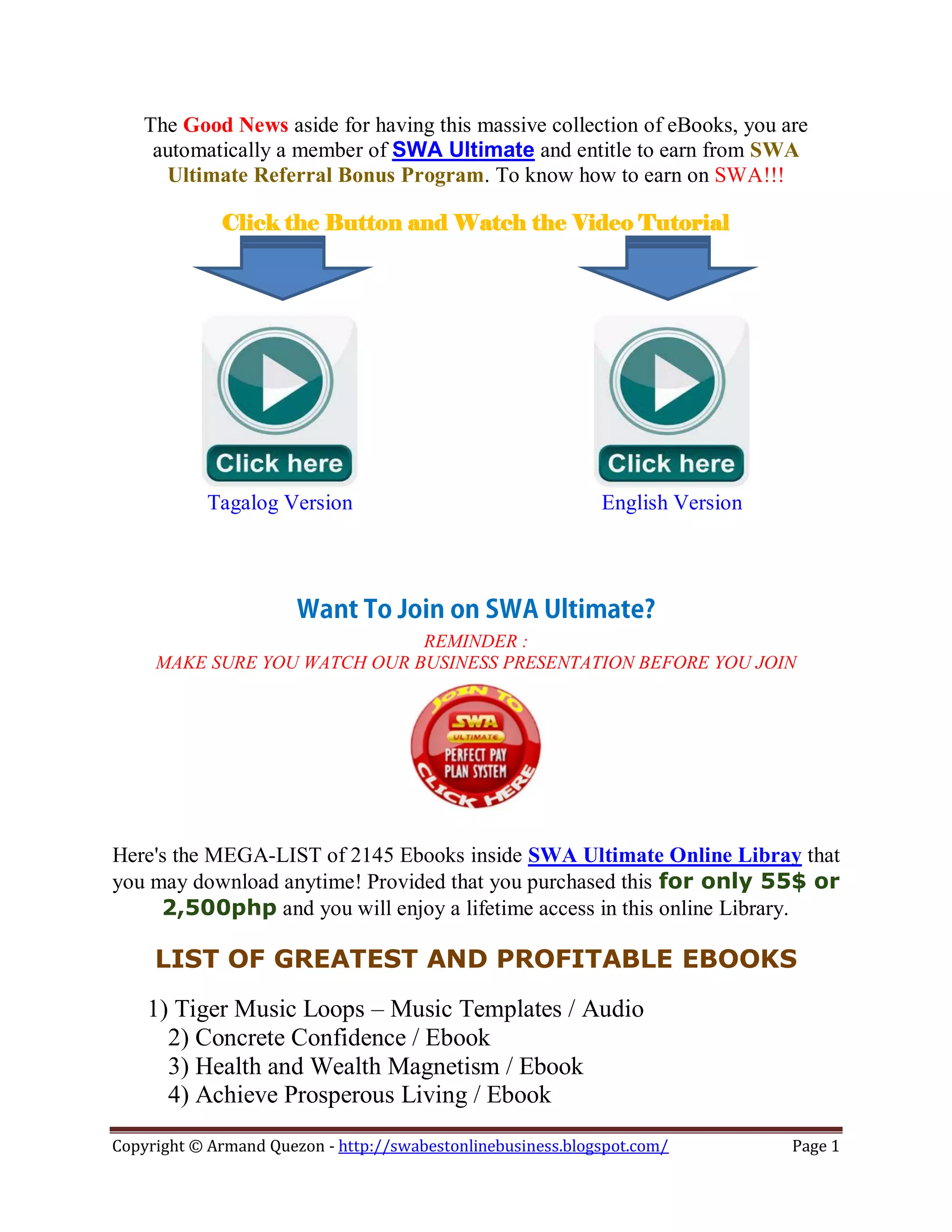 List of Profitable SWA Ebooks | PDF