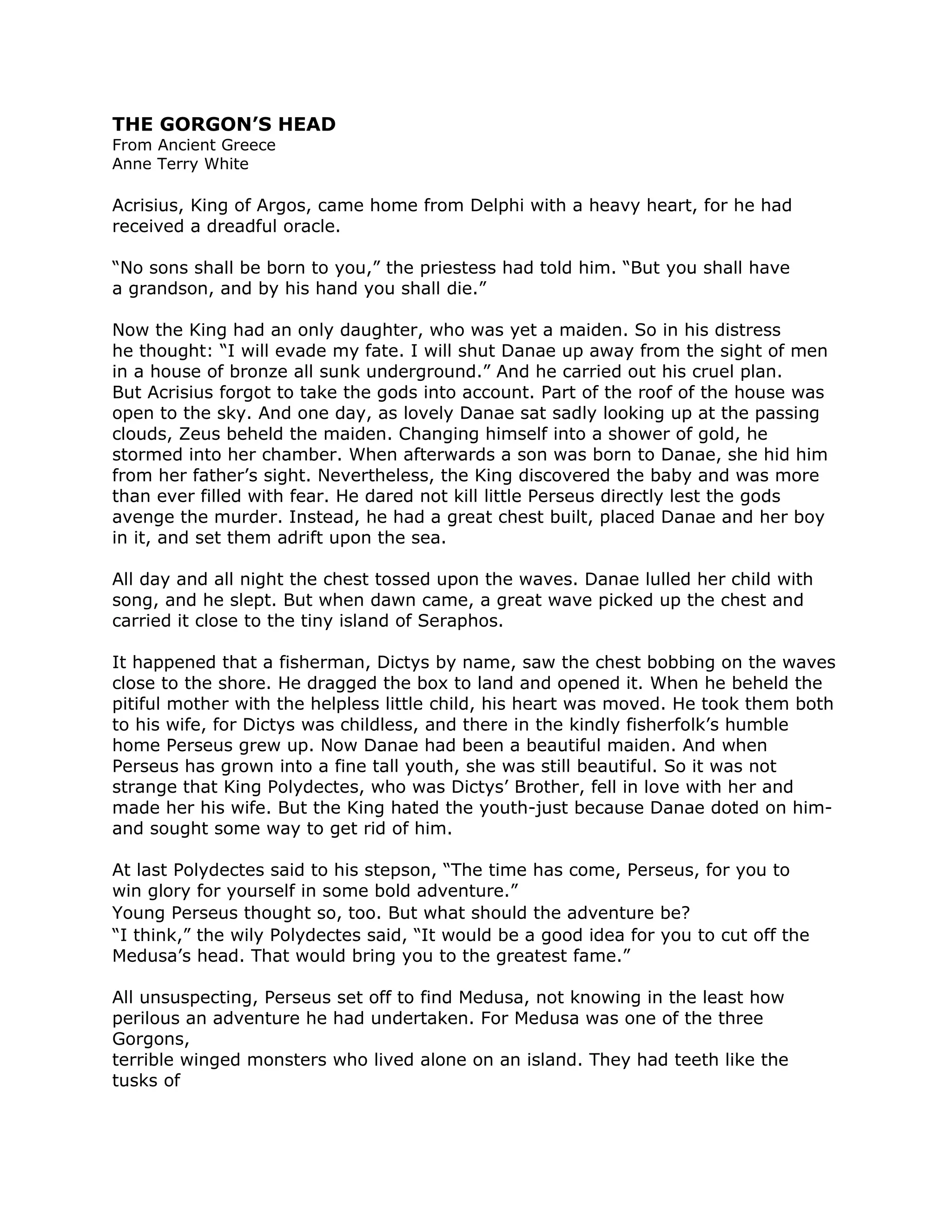 THE GORGON’S HEAD From Ancient Greece Anne Terry White | DOC