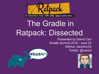 The Gradle in
Ratpack: Dissected
Presented by David Carr
Gradle Summit 2016 - June 22
GitHub: davidmc24
Twitter: @varzof
 