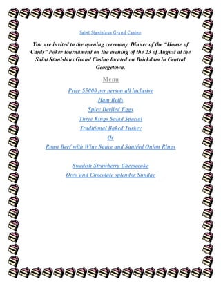 Tournament of Kings Menu