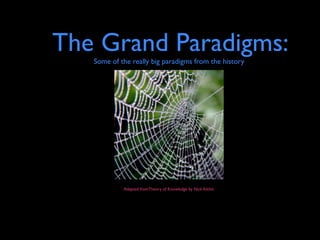 The Grand Paradigms:
   Some of the really big paradigms from the history




            Adapted fromTheory of Knowledge by Nick Alchin
 