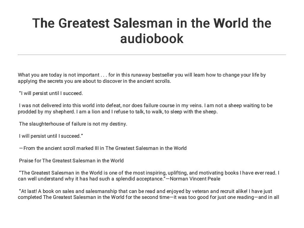 The Greatest Salesman In The World Audiobook Free Download The Greatest Salesman in the World the audiobook