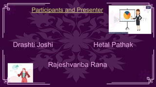 Drashti Joshi Hetal Pathak
Rajeshvariba Rana
Participants and Presenter
 