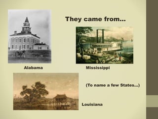 They came from…
Alabama Mississippi
Louisiana
(To name a few States…)
 
