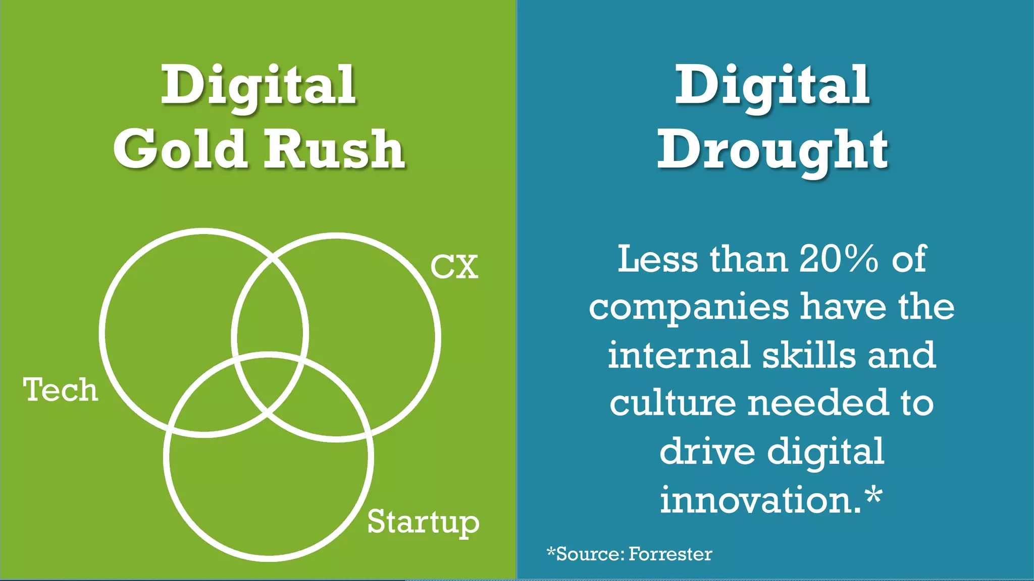 © 2017 Digital Fast Forward, LLC
Digital
Gold Rush
Digital
Drought
Tech
CX
Startup
Less than 20% of
companies have the
internal skills and
culture needed to
drive digital
innovation.*
*Source: Forrester
 