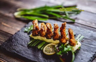 Tempura souslu krevetka /
Tempura prawns 15 azn
(krevetka, kəvər, limon, turp,
tempura sousu, şirin çili sousu)
 