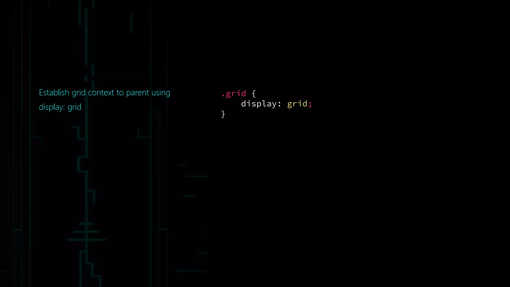 Establish grid context to parent using
display: grid
.grid {
display: grid;
}
 