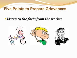 Five Points to Prepare Grievances 
 Listen to the facts from the worker 
 