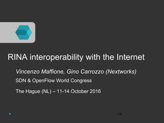 RINA interoperability with the Internet
Vincenzo Maffione, Gino Carrozzo (Nextworks)
SDN & OpenFlow World Congress
The Hague (NL) – 11-14 October 2016
1/6
 