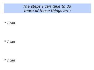 * I can
* I can
* I can
The steps I can take to do
more of these things are:
 