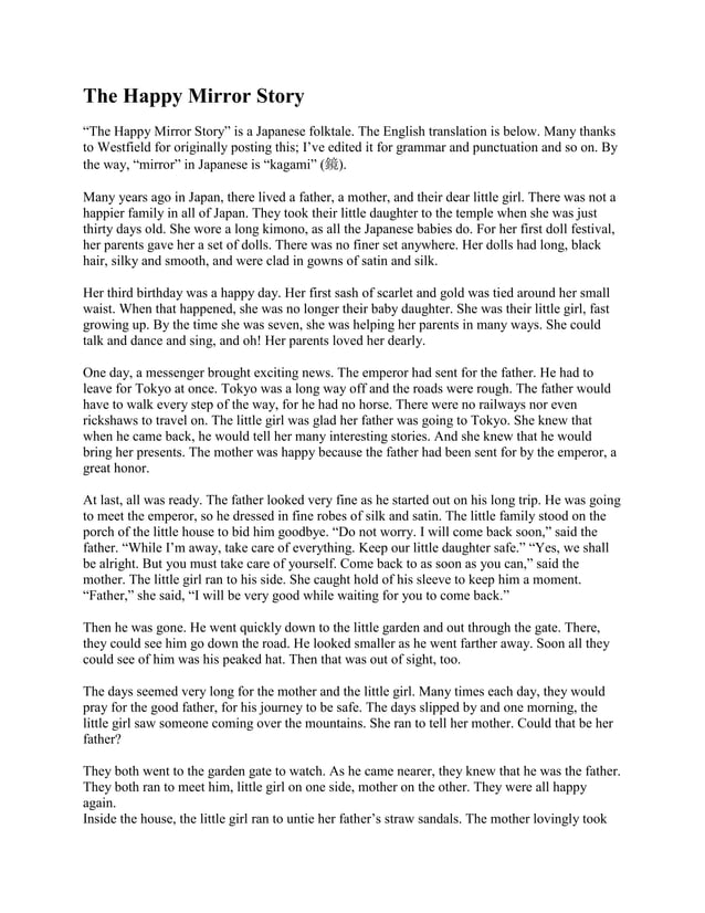 The Happy Mirror Story Japanese folktale summary PDF