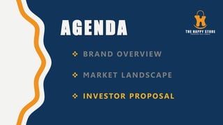 AGENDA
 BRAND OVERVIEW
 MARKET LANDSCAPE
 INVESTOR PROPOSAL
 